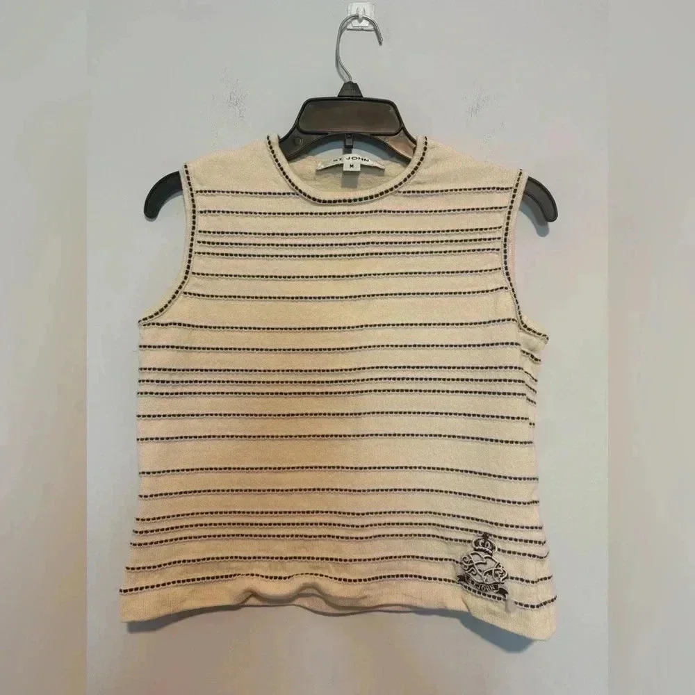 St. John Womens Tank Top Sleeveless Striped Blue/White Cotton Size S